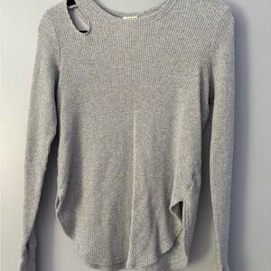 Aerie Grey Waffle Knit Long Sleeve Top